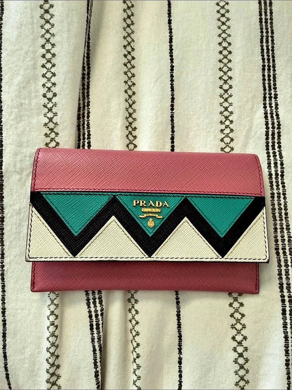 Prada Pink & Green Geometric Wallet